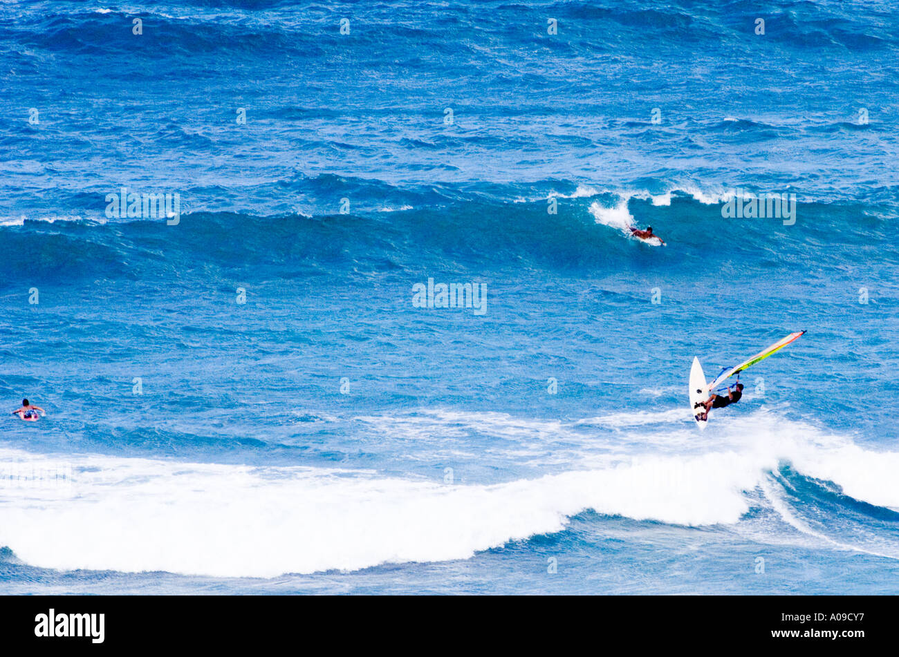 totale der Windsurfer aus Oahu Hawaii Stockfoto