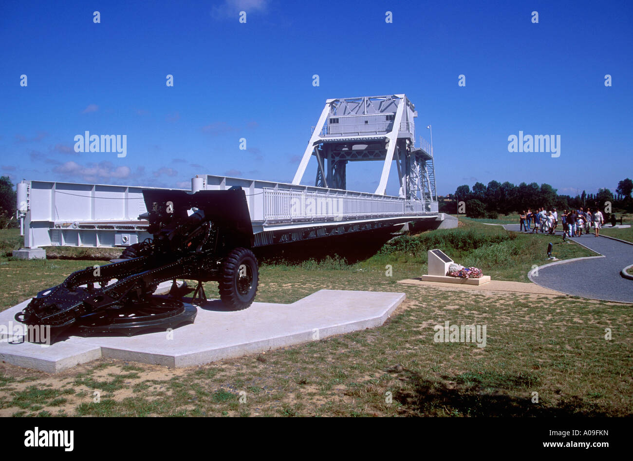 Die ursprüngliche Pegasus-Brücke in einem Museum in der Nähe von Ouistreham Stockfoto