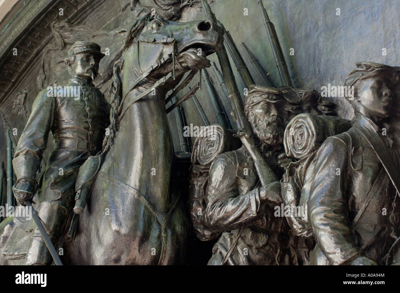 Robert Gould Shaw in Befehl von schwarzen Truppen der 54 Massachusetts Regiment Memorial in Boston, Massachusetts. Digitale Fotografie Stockfoto