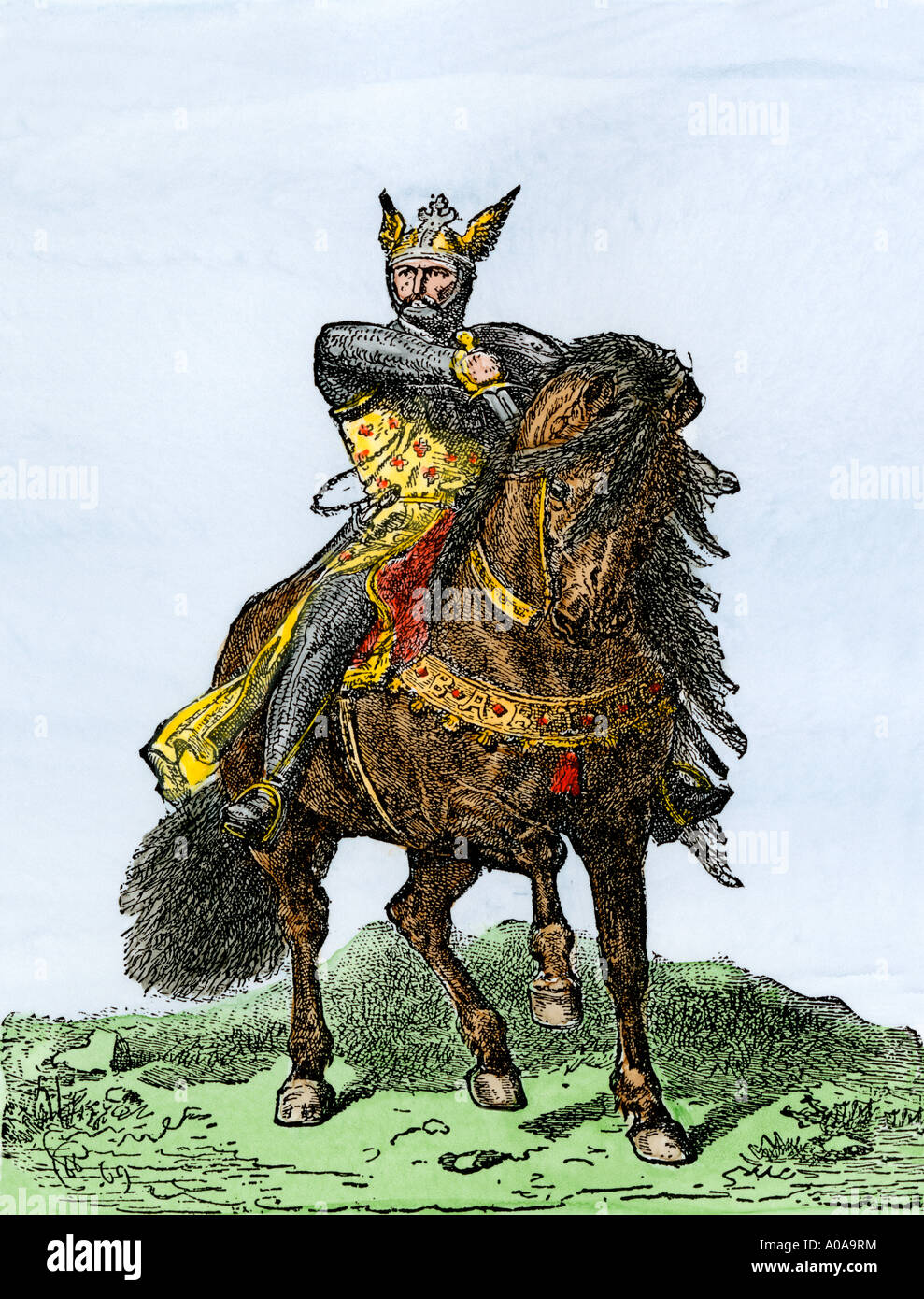 Rodrigo Diaz de Vivar der Spanischen Helden wie El Cid bekannt. Hand - farbige Holzschnitt Stockfoto