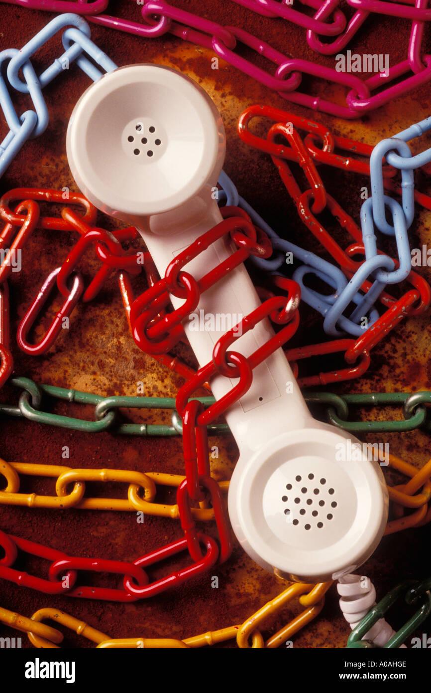Telefon mit bunten Ketten Stockfoto