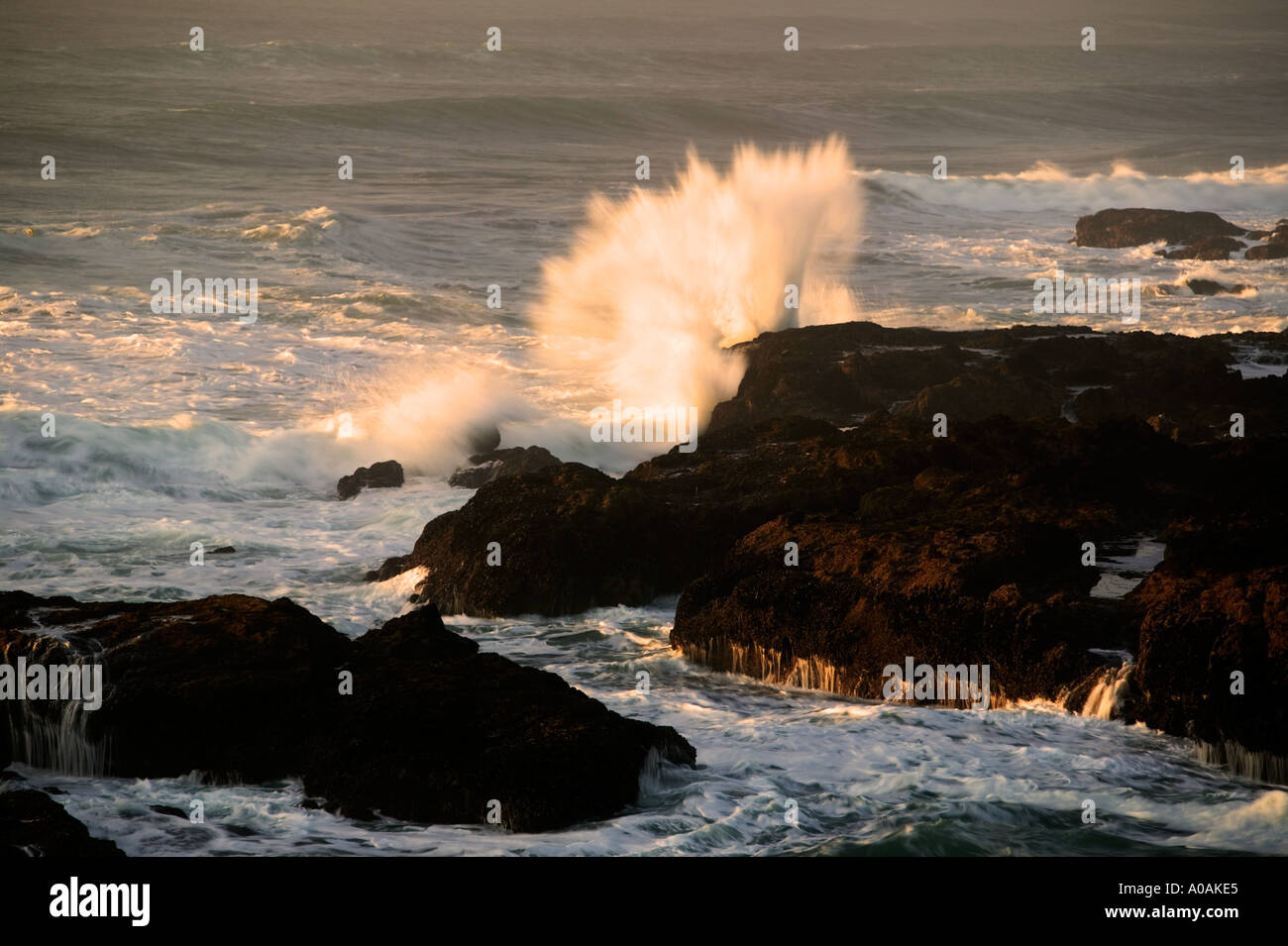 Sturmwellen vor der Oregon Küste in der Nähe von Ruhestand Stockfoto