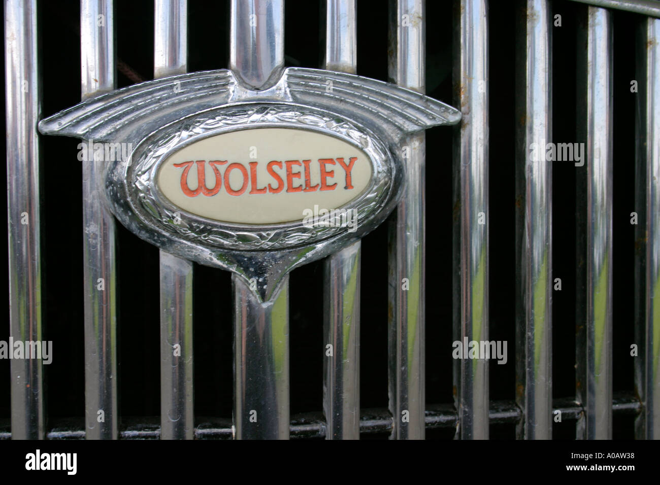 Abzeichen auf Kühler grill von alten Wolseley Auto Stockfoto