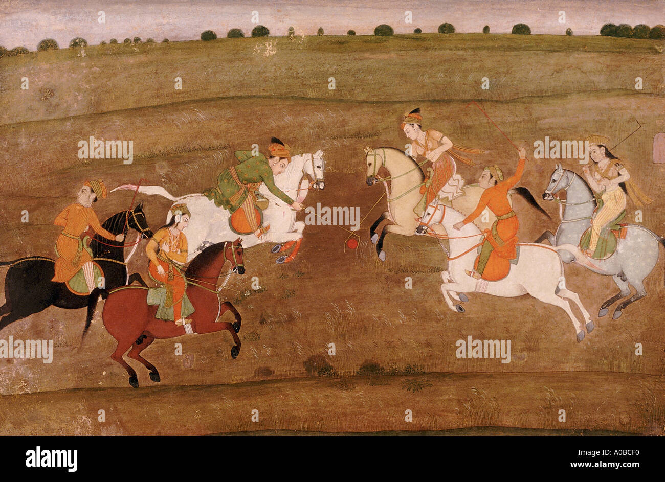 Junge Männer, Polo zu spielen datiert 1725 A D. Mughal Malerei Stockfoto