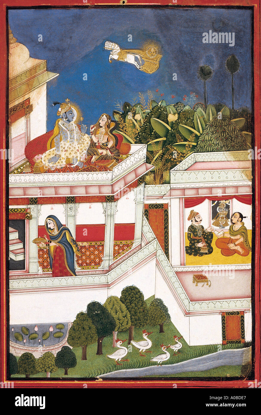 Baramasa Szene. Kotah, Rajasthan, Indien. Datiert: 1750 n. Chr. Original Größe: 27,8 x 18,2 cm. Stockfoto