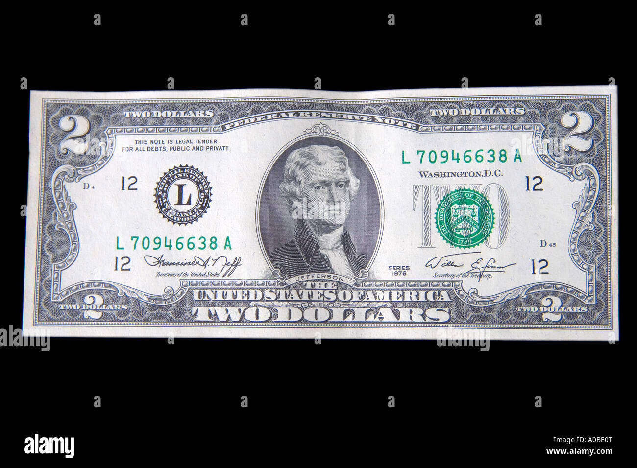 Zwei-Dollar-Schein Stockfoto