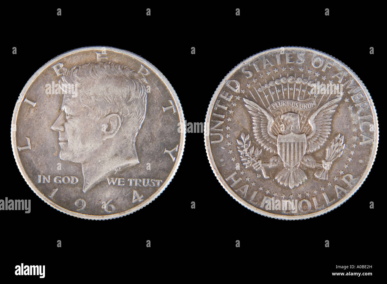 1964 US Half-Dollar-Münze zeigt Präsident John F. Kennedy Stockfoto
