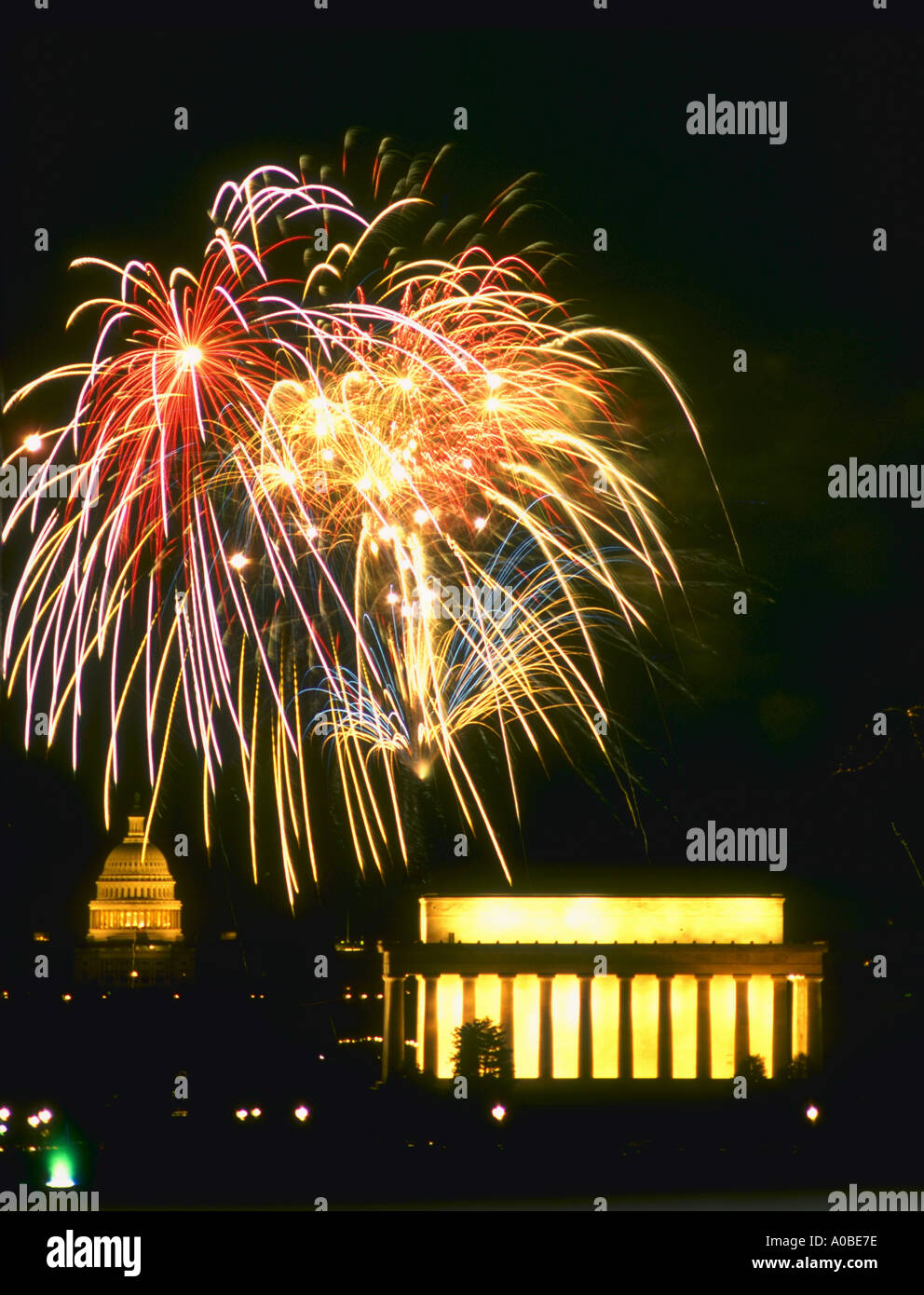 Feuerwerk über der Mall in Washington DC auf der Fourth Of July Stockfoto