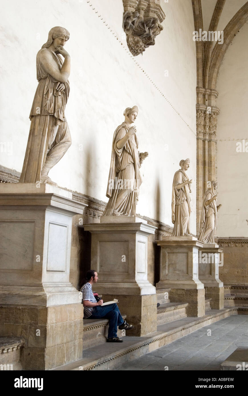 Loggia della Signoria ausserhalb der Uffize-Galerie auf der Piazza della Signoria, Florenz Italien Stockfoto