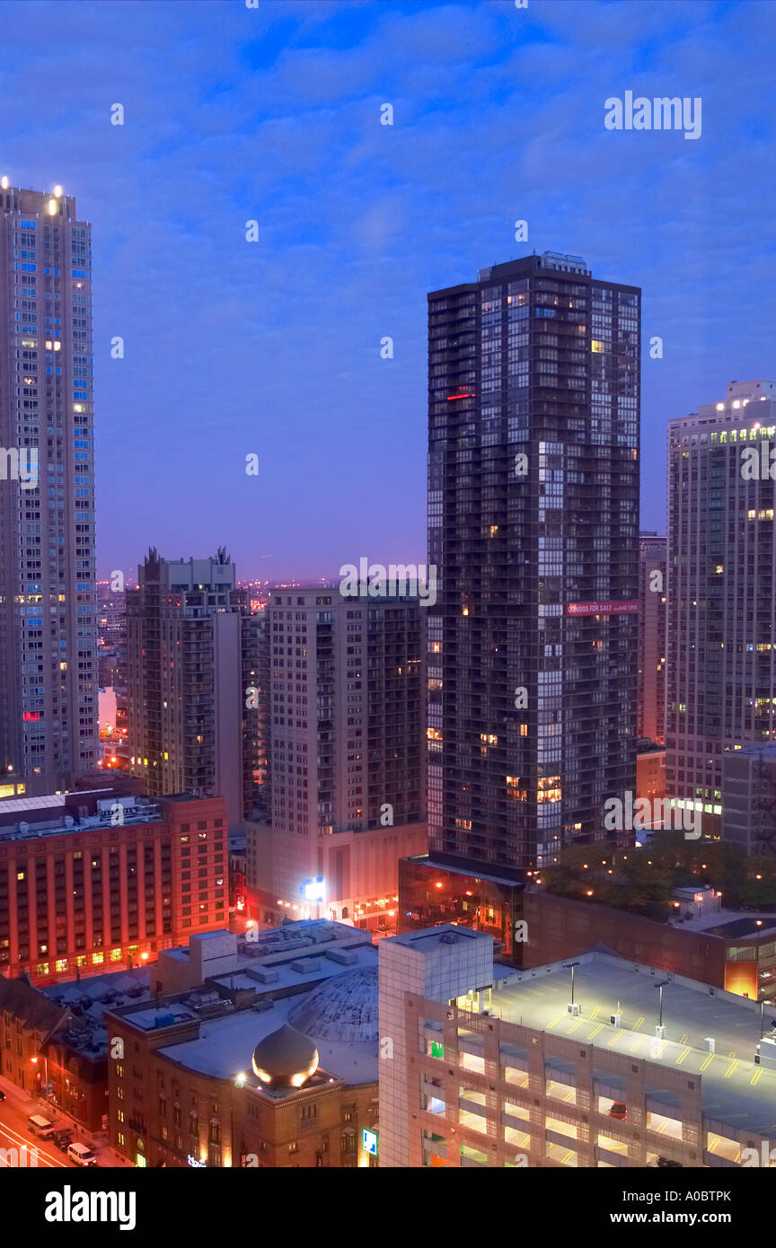 Gebäude bei Sonnenuntergang, Stadt Skyline Chicago USA Stockfoto