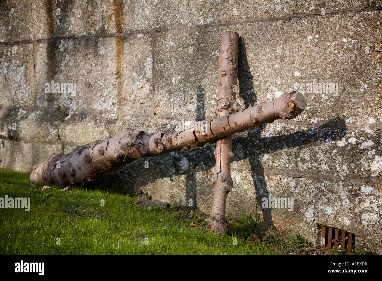 Wooden cross made from Christmas tree Stockfoto