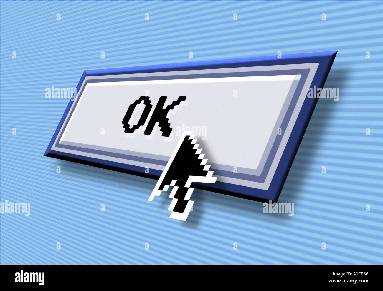 Computer-Pfeil auf der Schaltfläche "OK" Stockfoto