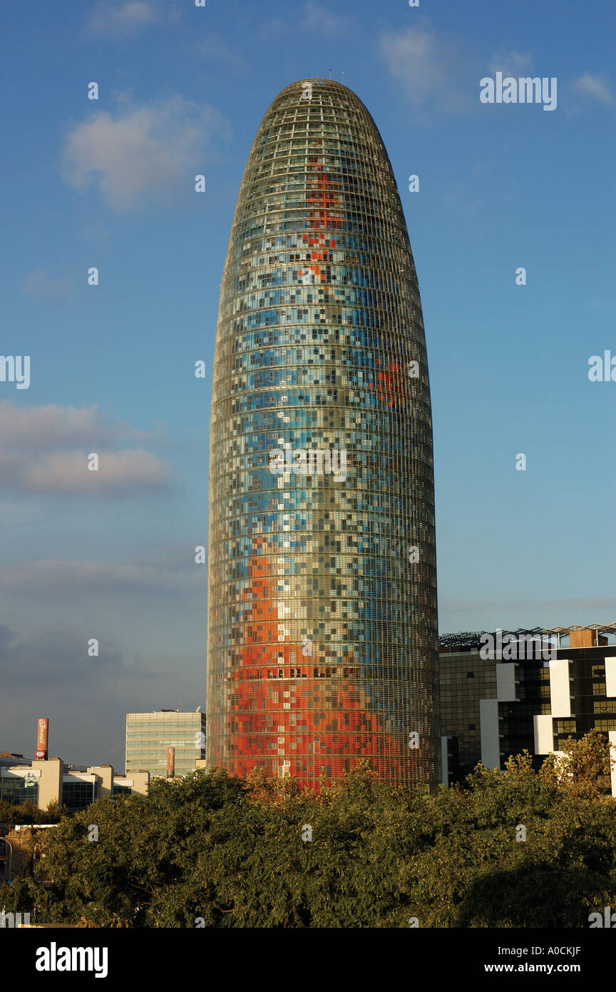 AGBAR-Turm, entworfen von dem Architekten Jean Nouvel Barcelona Catalunya Spanien Stockfoto