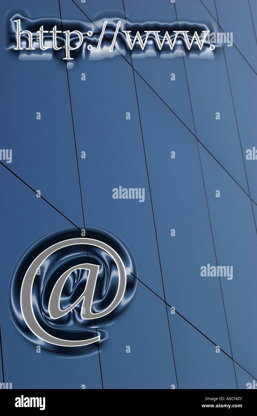 Symbol und Hypertext Transfer Protocol auf blauem Hintergrund Stockfoto