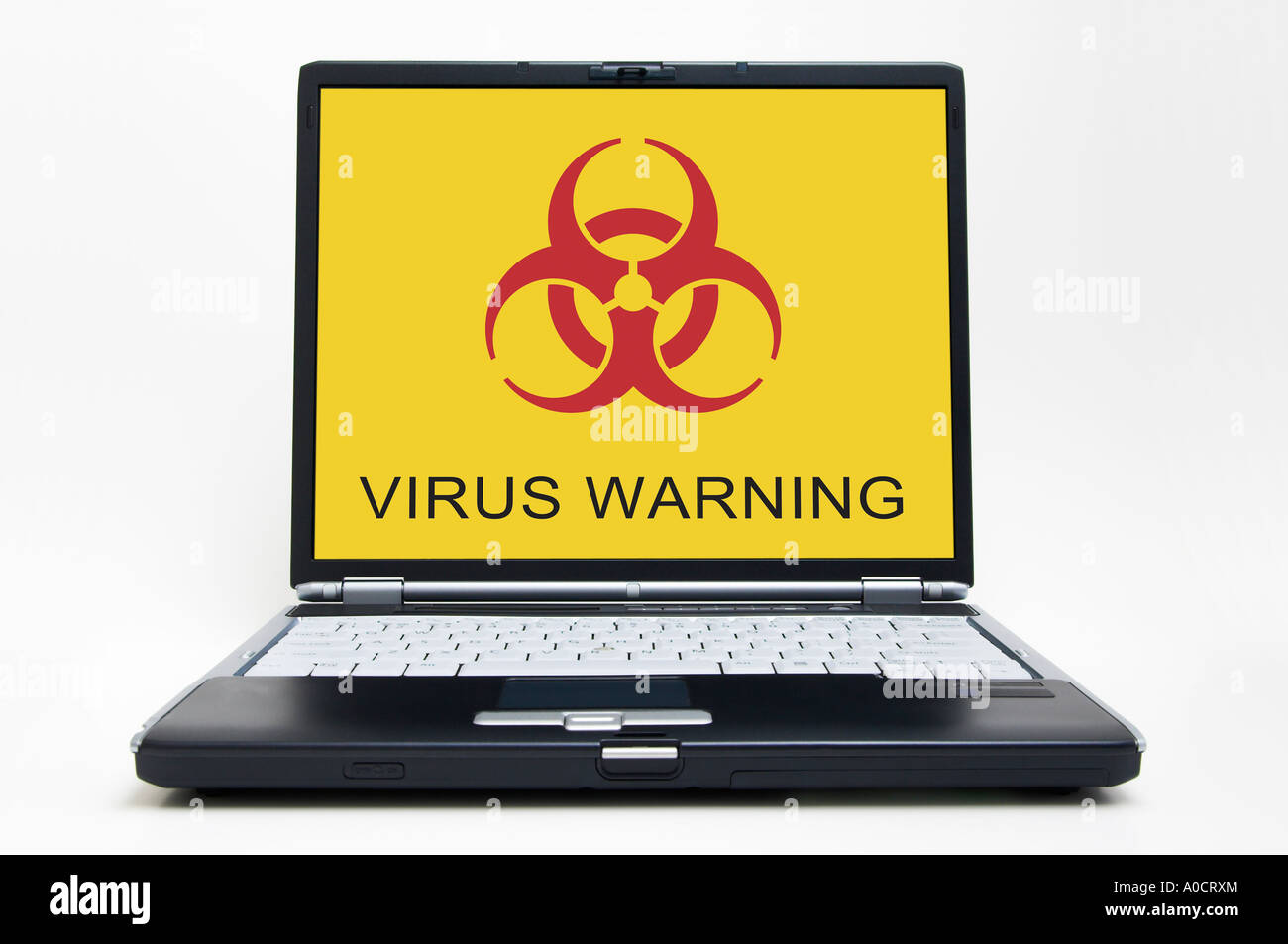 Laptop mit einem Virus infiziert. Alle Logos entfernt. Basierend auf Bild A0CRXK. Stockfoto
