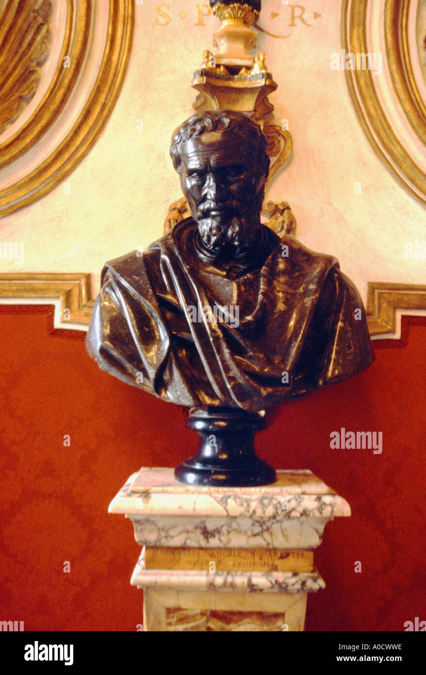 Rom Italien Kapitolinisches Museum Büste des berühmten artis und Bildhauers Michelangelo di Lodovico Buonarroti Simoni Stockfoto