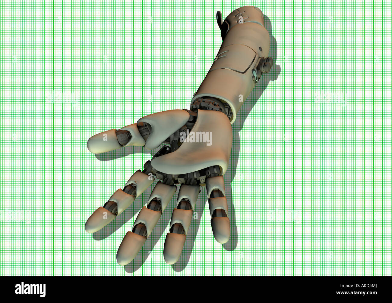 Roboter-Hand und Arm des Computers generiert 3D Roboter Charakter Stockfoto