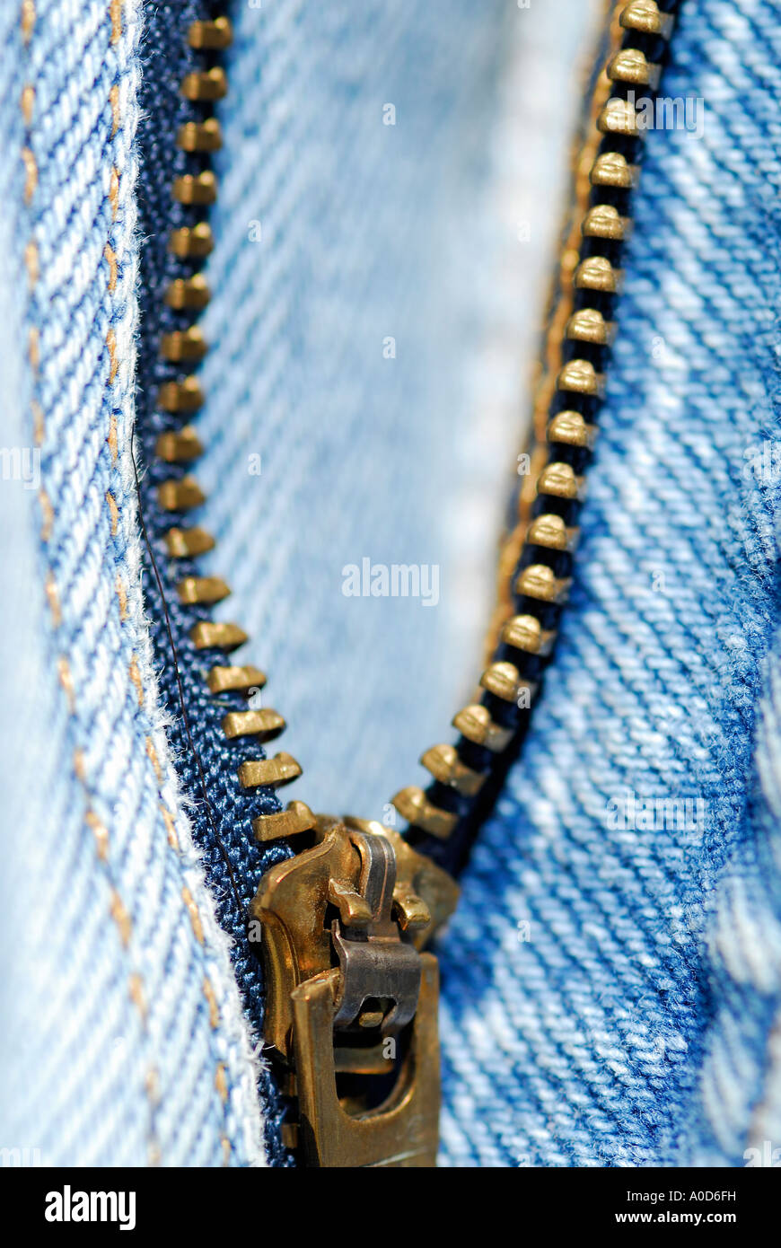 Blue-Denim Jeans Reißverschluss Stockfoto