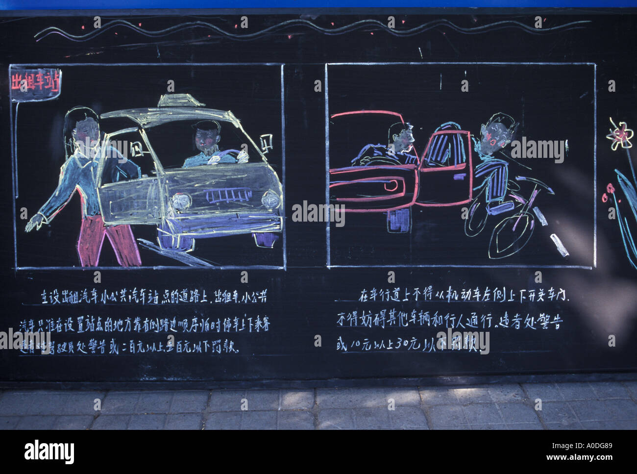 Bildzeichen-Sprache, Nonverbale Kommunikation. China Peking 1990er Öffentliche Bildung handgemaltes Schild 1998 HOMER SYKES Stockfoto