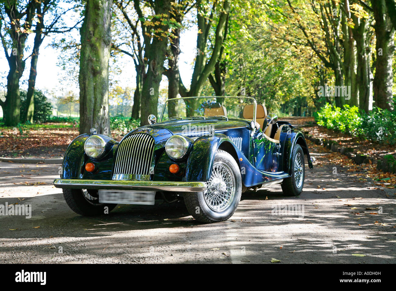 Morgan 4/4 2-sitzigen Sportwagen in einer ländlichen Umgebung Stockfoto