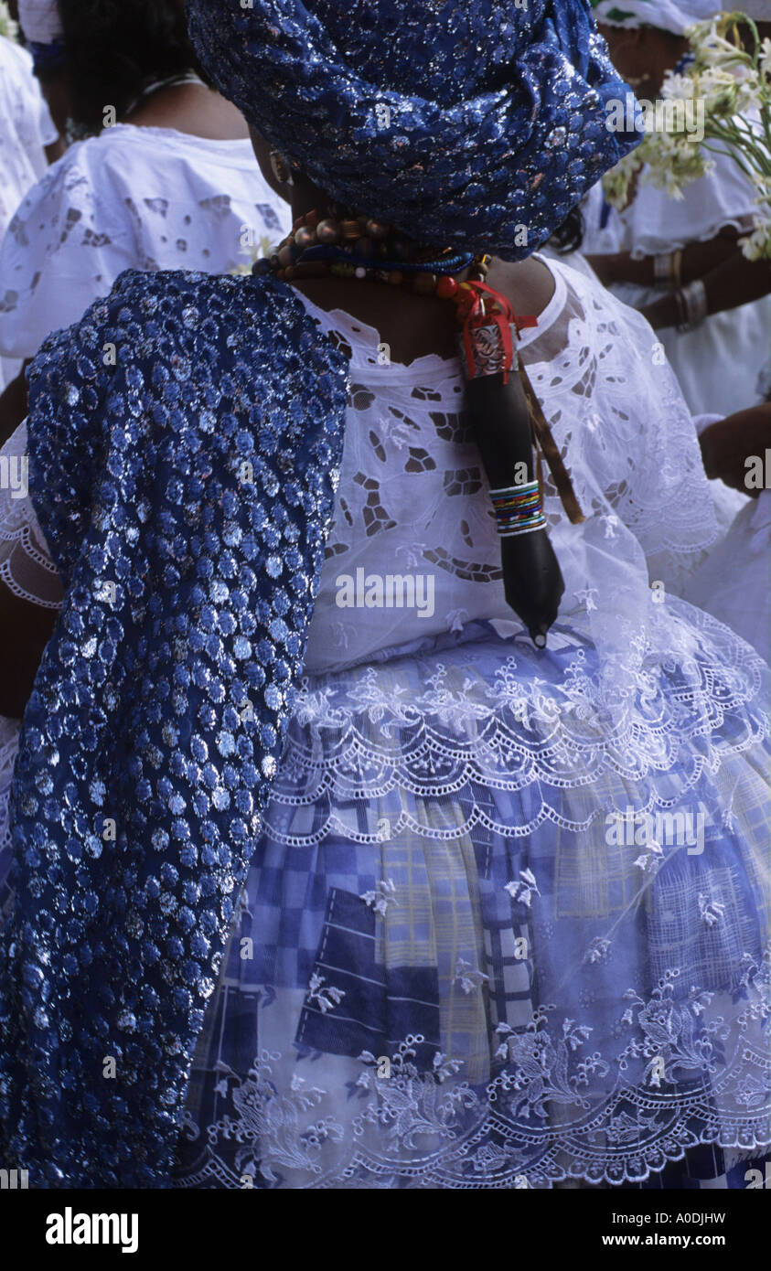 Lady Kleid und Kopf Ornat Candomblé-Zeremonie Salvador Bahia Salvador Bahia Brasilien Stockfoto