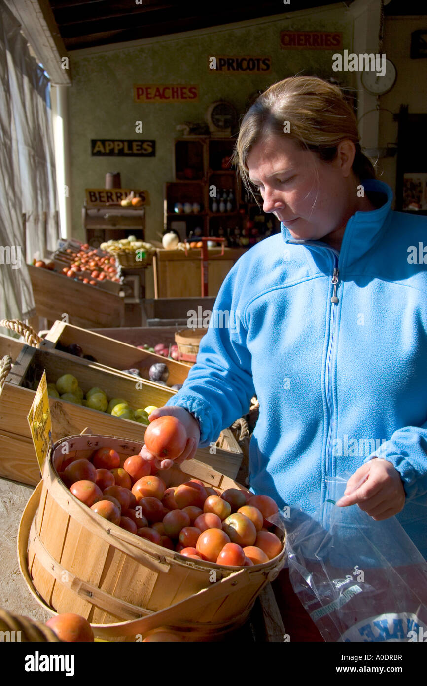 Eine Frau kauft bei einem Bauernmarkt im Canyon County Idaho Stockfoto