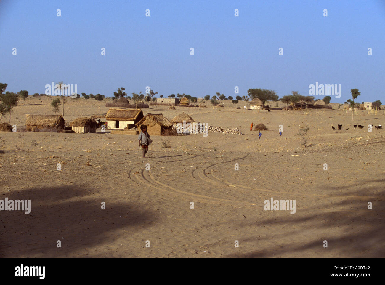 Bhil Indianerdorf Barjarsar Rajasthan Wüste Indien Stockfoto