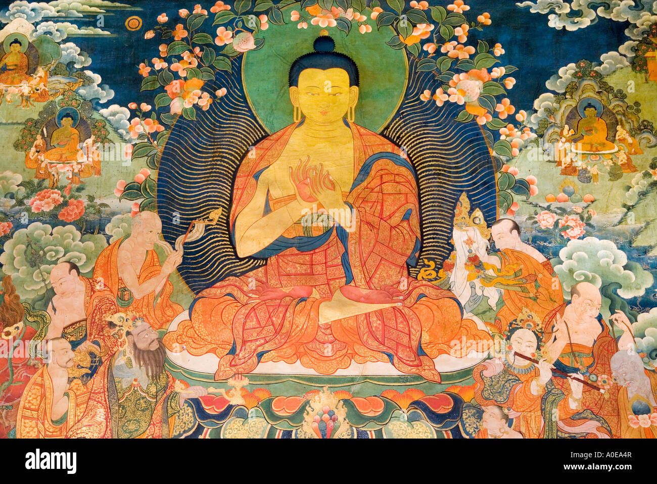 Exquisite buddhistische Wandmalerei 2 an den Jokhang Tempel Lhasa Stockfoto