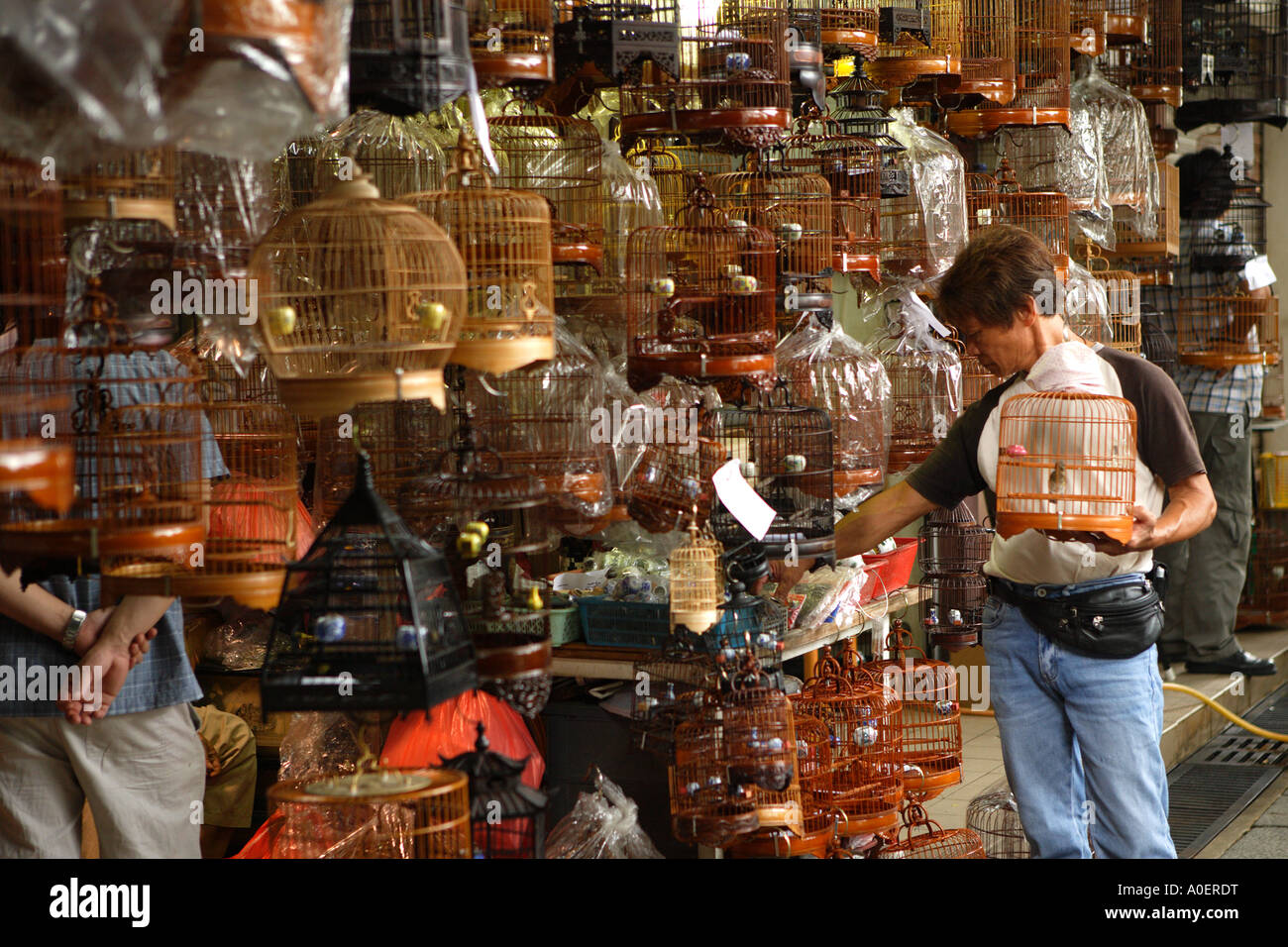 Die Vogel- und Blumenmarkt, Kowloon. Stockfoto