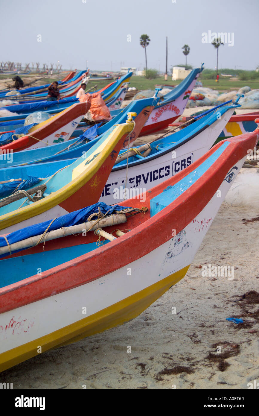 Angelboote/Fischerboote, Koonangkuppam Village, Indien. Stockfoto