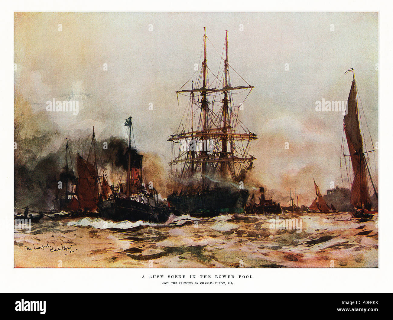 Londons senken Pool A beschäftigt Szene auf der Edwardian Themse in London Docks dann den verkehrsreichsten der Welt Stockfoto