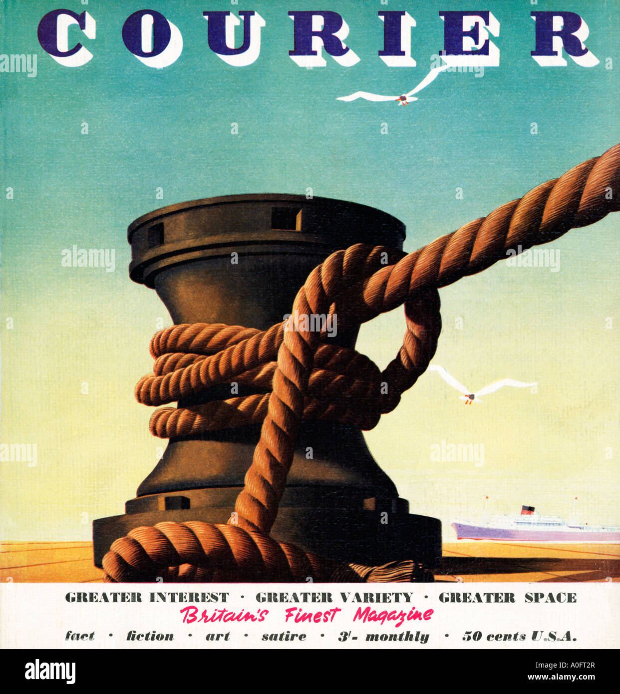 Kurier Capstan Cover des britischen Magazins mit einem Kreuzfahrtschiff von Kai betrachtet, wie es geht port Stockfoto