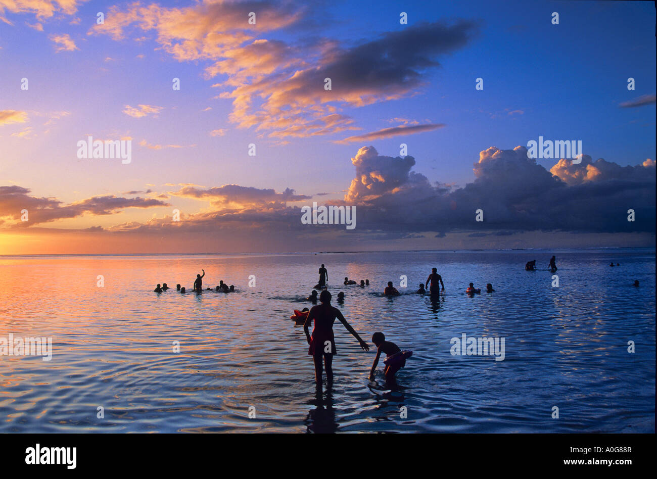 LAGUNE AM SONNENUNTERGANG INSEL MAURITIUS Stockfoto