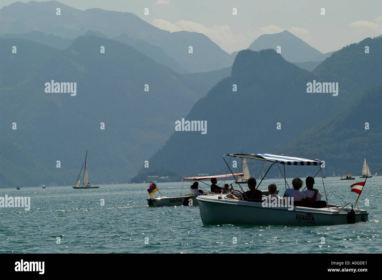 Boote am Traunsee Stockfoto