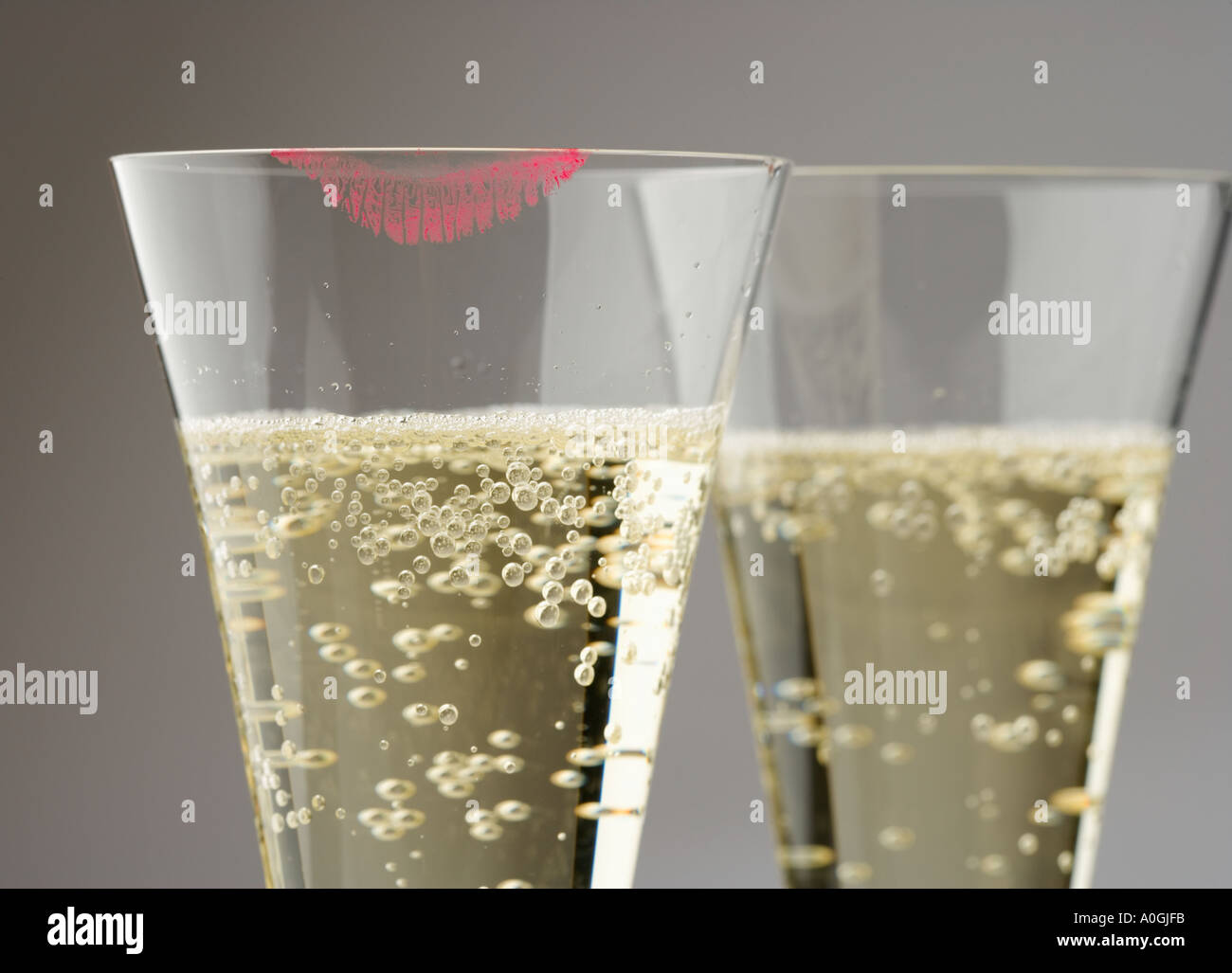 Closeup Champagner mit Lippenstift print Stockfoto