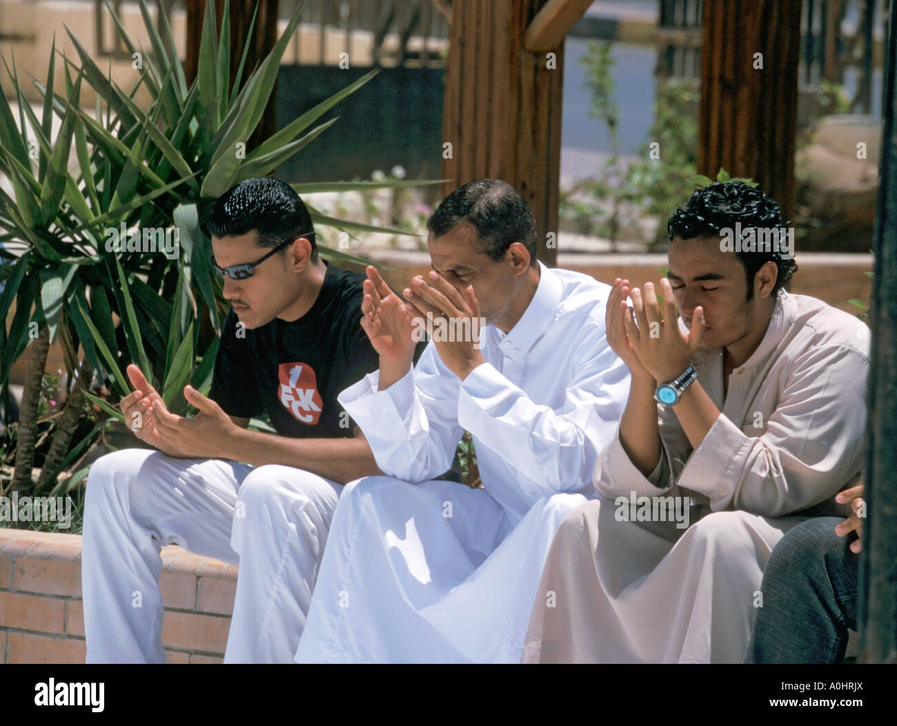 3 islamische Männer beten Stockfoto