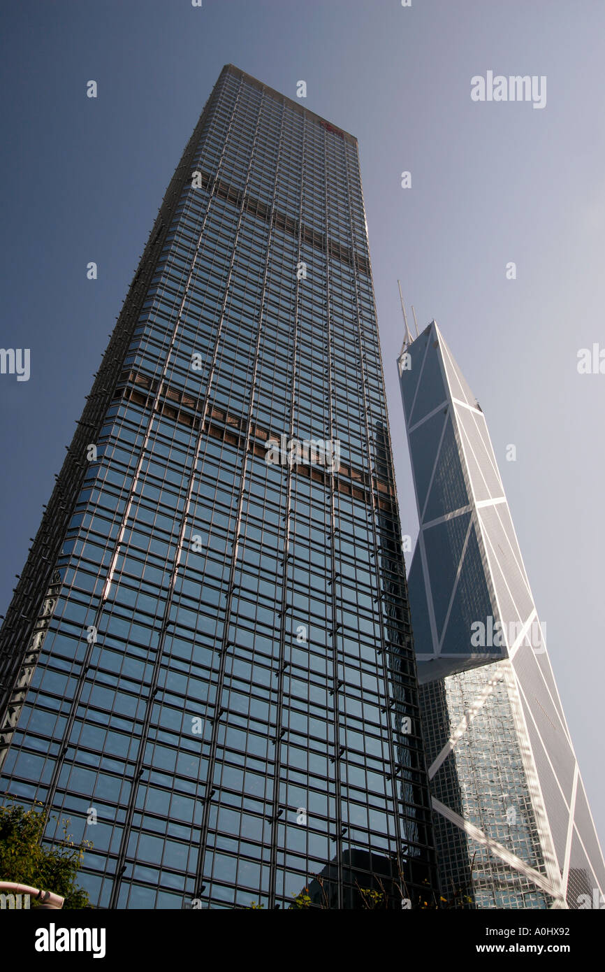 China Hong Kong Central Financial District Skyline von rechts nach links Bank of China Cheung Kong Center Stockfoto