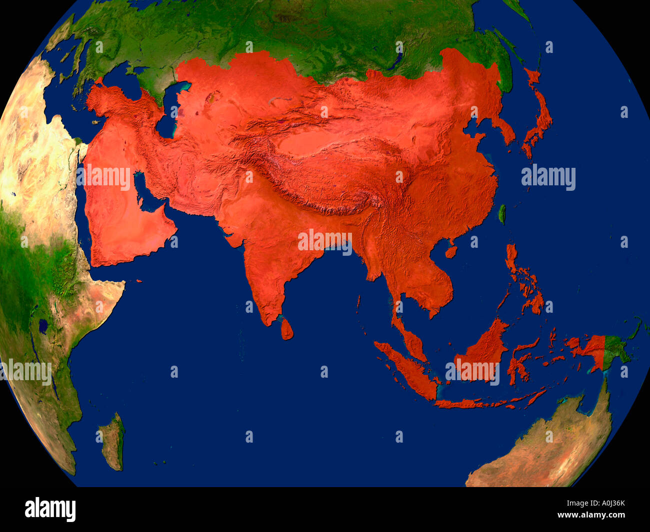 Hervorgehobene Satellitenbild von Asien Stockfoto