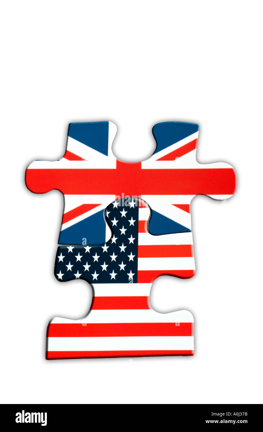 Jigsaw der Sterne und Streifen und der Union Jack Flagge. Konzept der besonderen Beziehungen zwischen den beiden Ländern. Stockfoto