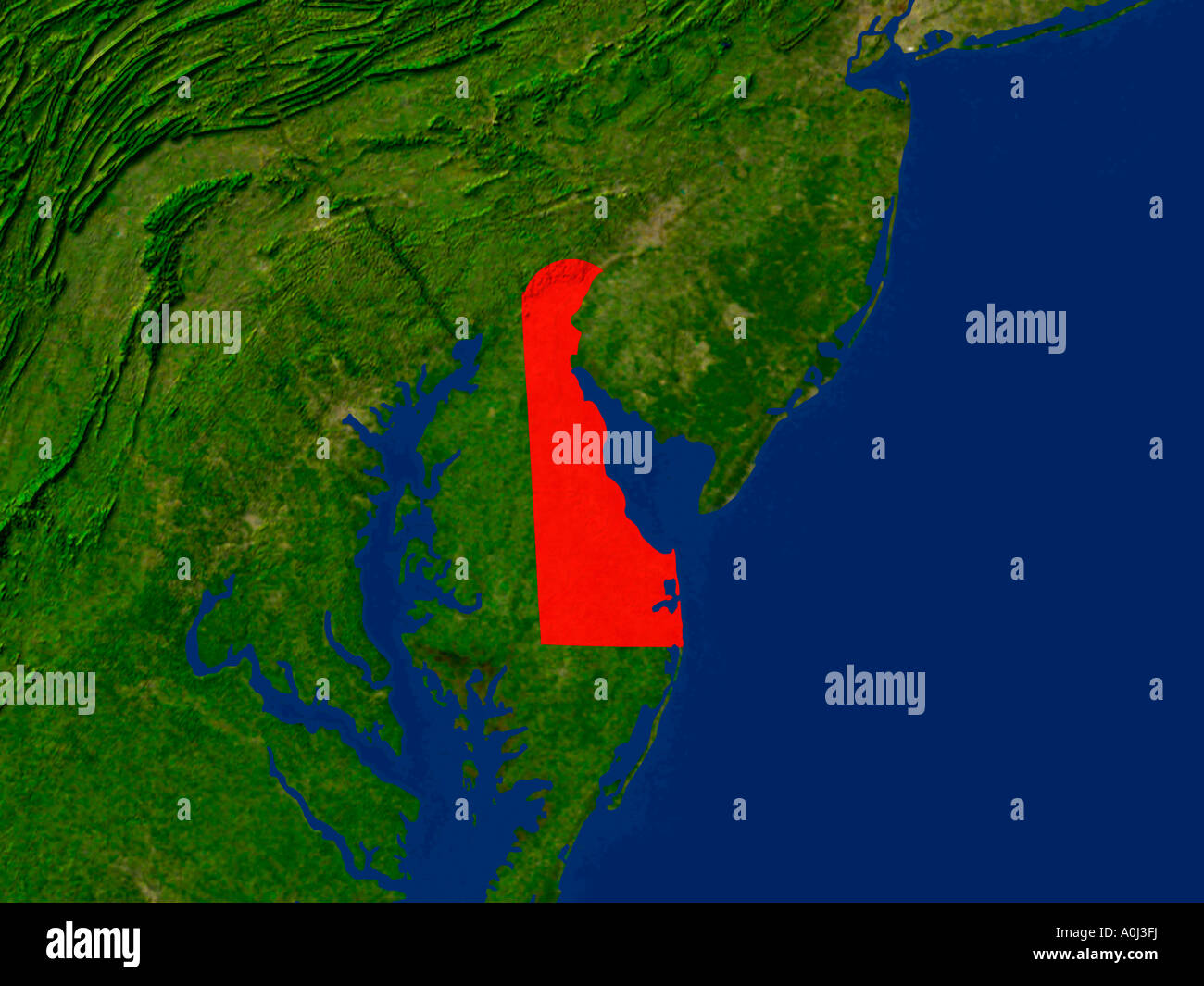 Satellitenbild von Delaware hervorgehoben Red, Vereinigte Staaten von Amerika Stockfoto