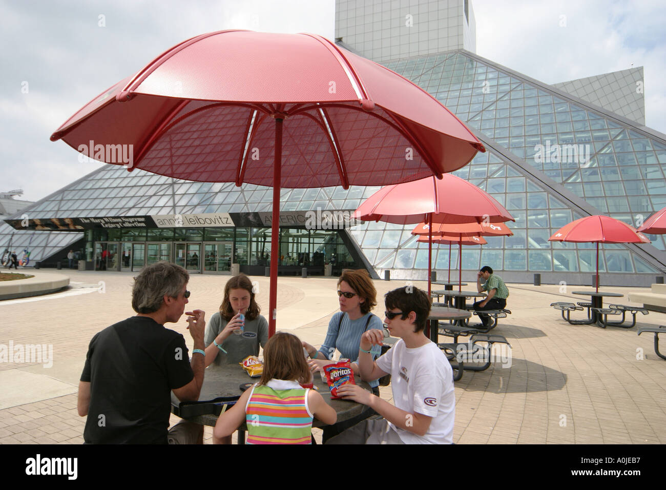 Cleveland Ohio, Rock & Roll Hall of Fame Museum, Geschichte, Ausstellungssammlung, Ausstellungsverkauf, Erinnerungsstücke, Musik, Bildung, lernen, Informationen, Picknick Stockfoto