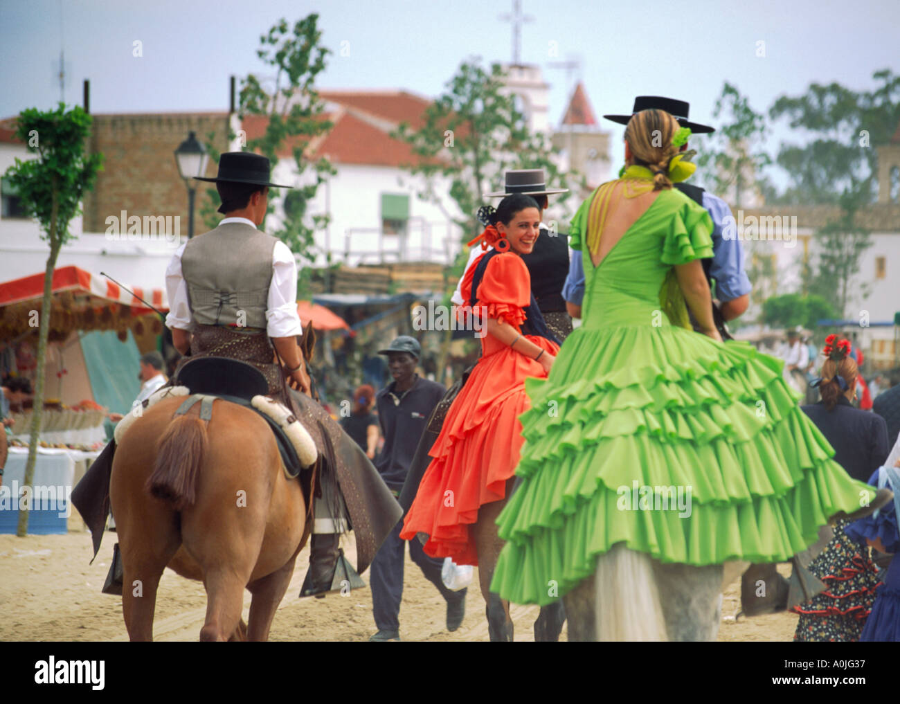 El Rocio Festival, Romeria mit Pferden, Andalusien, Spanien Stockfoto