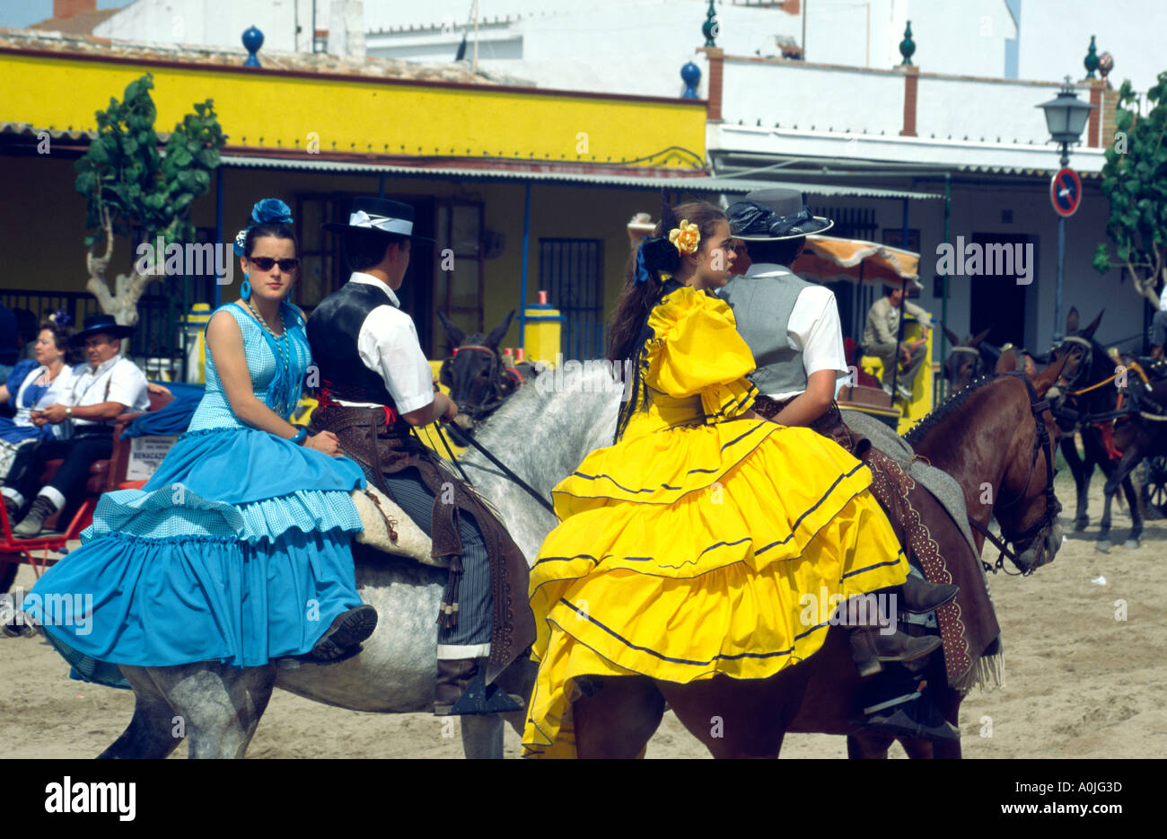 El Rocio Festival, Romeria mit Pferden, Andalusien, Spanien Stockfoto