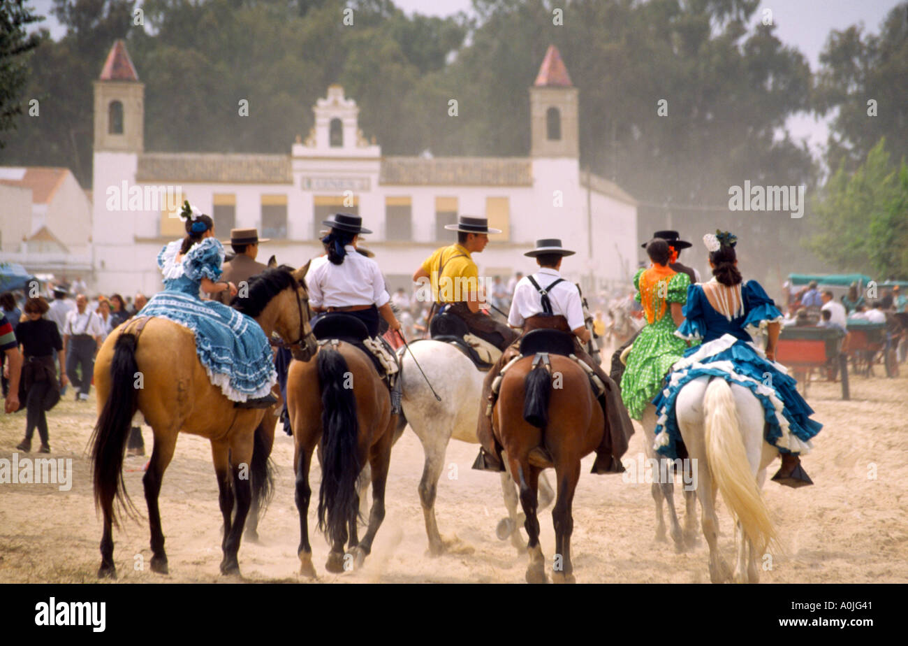 El Rocio Festival, Romeria mit Pferden, Andalusien, Spanien Stockfoto