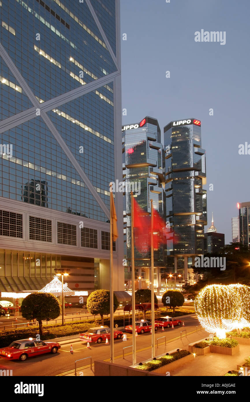 China Hong Kong Skyline Zentralbank von China Lippo Center Weihnachtsbeleuchtung Stockfoto