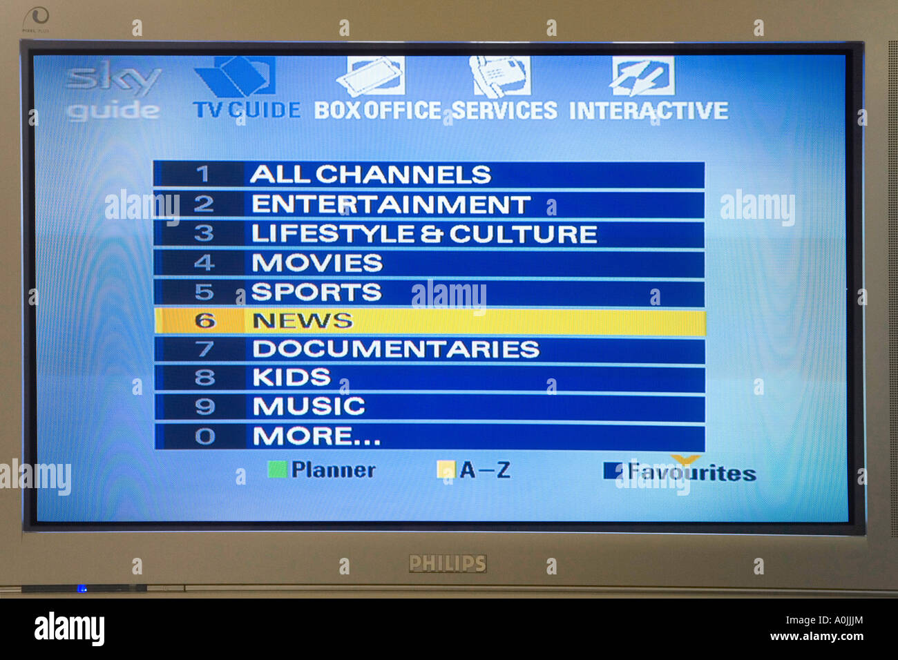 Sky Sat / Kabel-TV-Programmführer auf CRT-Bildschirm Stockfoto