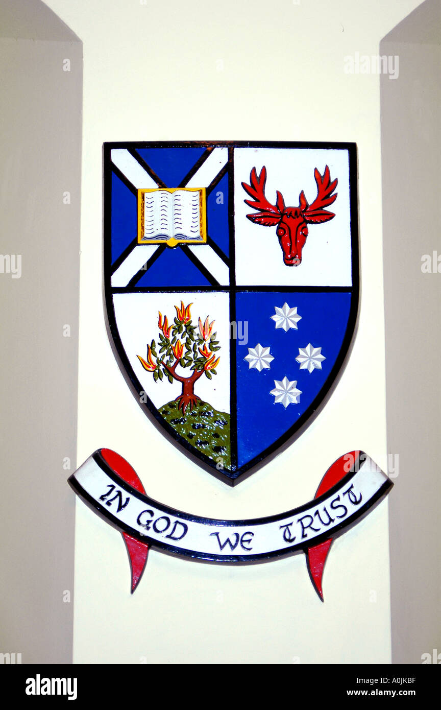 „in God We Trust“, das Schild der „Scots Church Melbourne“, Melbourne, Australien Stockfoto