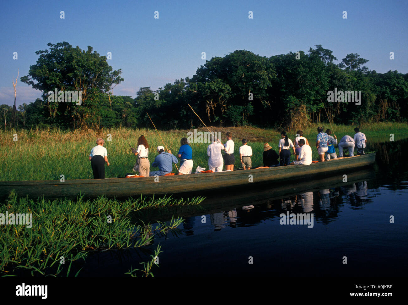 Touristen, Reisegruppe, Piranha Fischen, Regenwald, canal, Rio Ariau, Ariau Fluss, Bundesstaat Amazonas, Brasilien, Südamerika Stockfoto