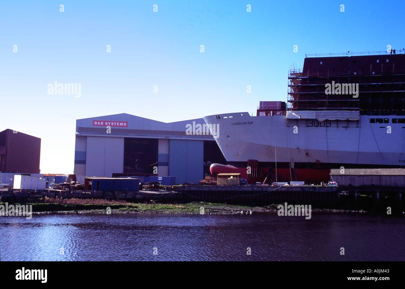 Bogen der RFA Schiff Cardigan Bay im Bau bei BAE Systems Werft Govan an der Clyde-Glasgow-Schottland Stockfoto