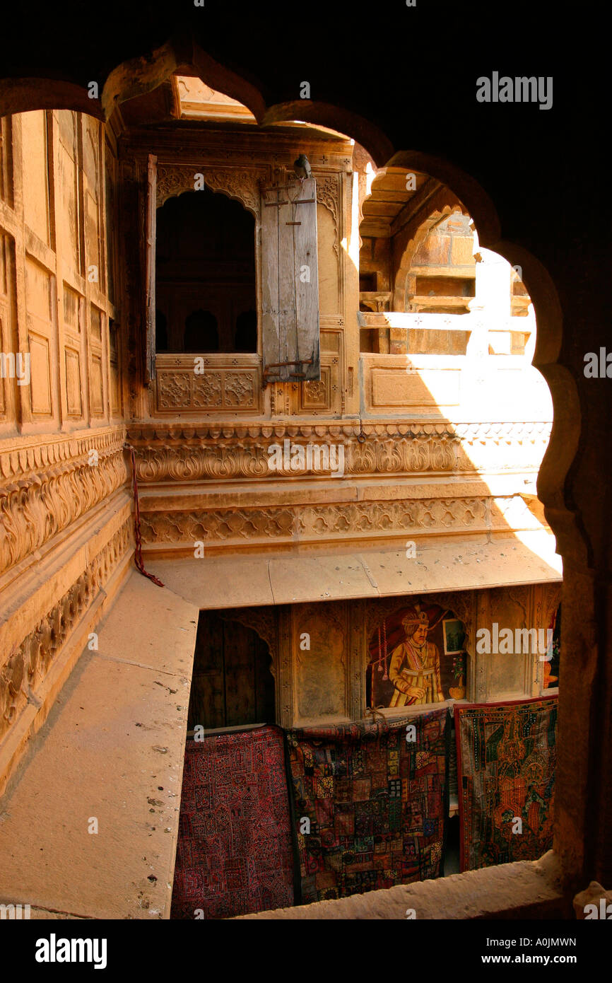 Ein Innenhof ein Haveli in Jaisalmer, Rajasthan, Indien Stockfoto